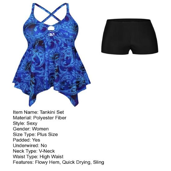 2 ks/sada dámských tankin, sada s V-kroužkem a detailem klíčové dírky, vyztužená podprsenka s vysokým pasem, sada plavek na pláž a dovolenou