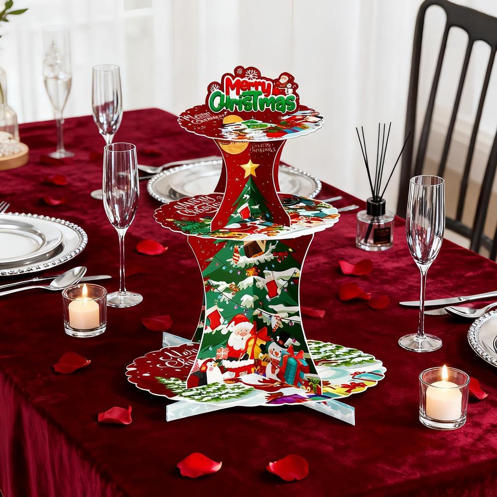 Decorative Cake Stand 3 Tier Christmas Dessert Cake Tower Festive Rack Holder For Gathering Holiday Festival Celebration Home