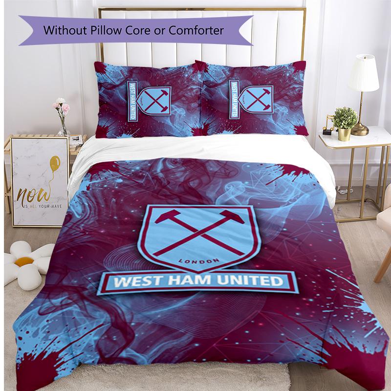 Set Lenzuola Stampato West Ham United Football 3 Pezzi, Comodo Set Copripiumino per Camera da Letto Amico della Pelle