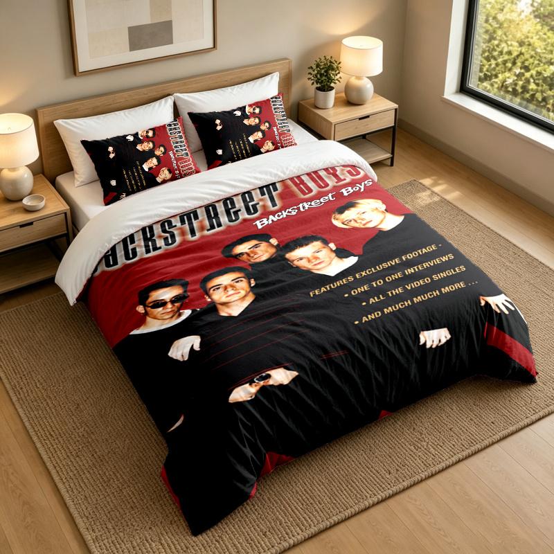 3-Piece Bed Sheet Set with Backstreet Boys Design, 1 Flat Sheet and 2 Pillowcases for Bedroom
