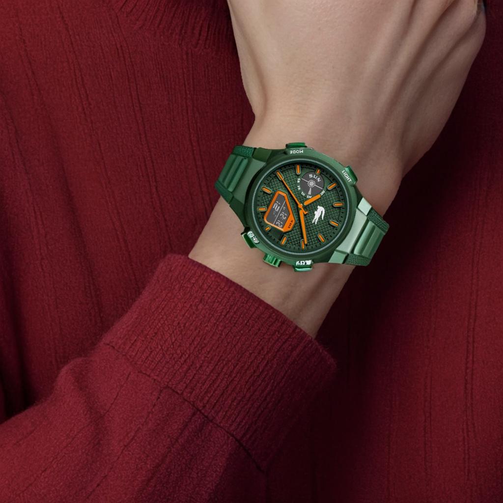 Lacoste Watch Quartz Movement Silicone Strap 45Mm Green Dial Water Resistant 100M Men watches 2011367