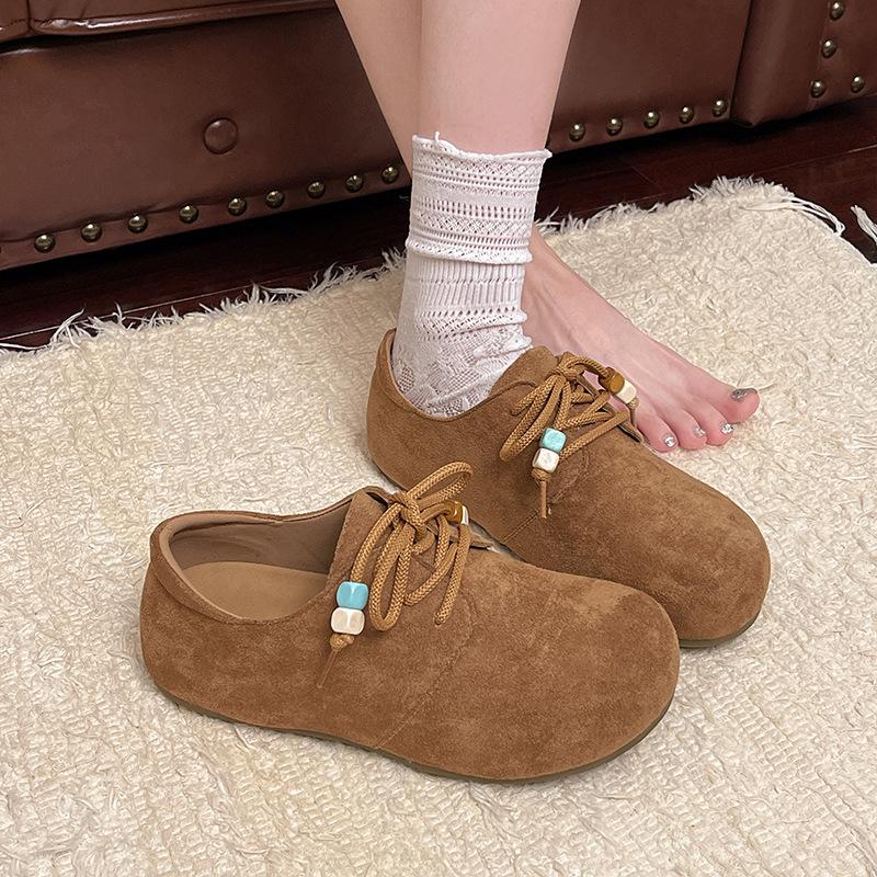 Fashionable and Versatile Soft Leather Beads Decorated Women's Thick Bottom Heightening Soft Elastic Non-slip Shock-absorbing Non-fatigue Sports Shoes