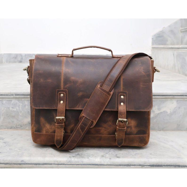 Handgemachte Messenger-Tasche aus Büffelleder, Umhängetasche, Laptoptasche, Bürohandtasche, Aktentasche, rustikale Vintage-Umhängetasche für Männer und Frauen, Muttertagsgeschenk