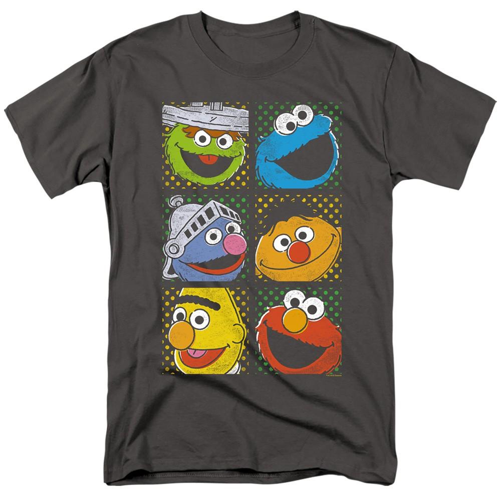 Sesame Street - Group Squares - Adult Unisex Short Sleeve T-Shirt - Gray XL