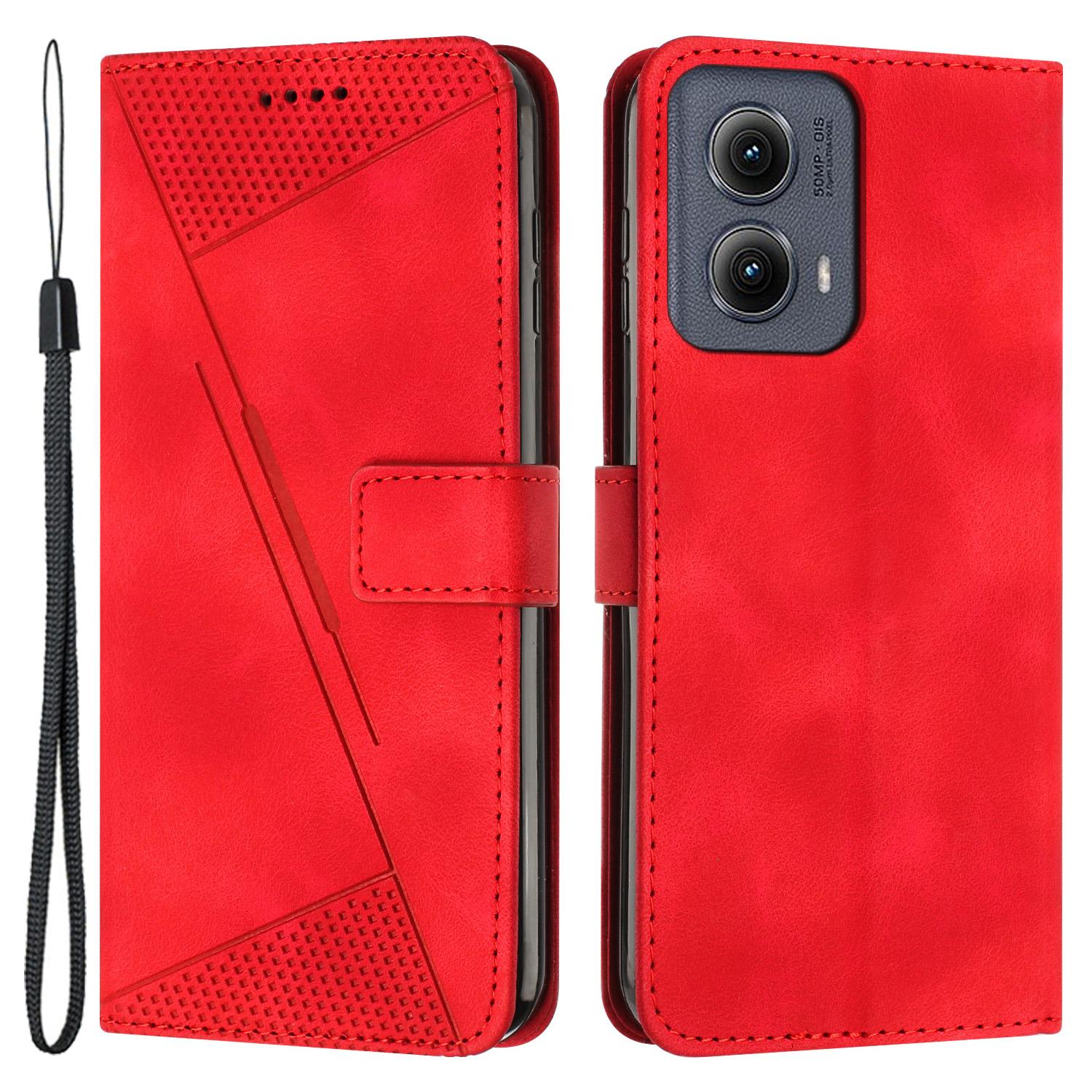 

For Motorola Edge (2024) 5G Case Triangle Imprinted PU Leather Wallet Phone Folio Cover Red