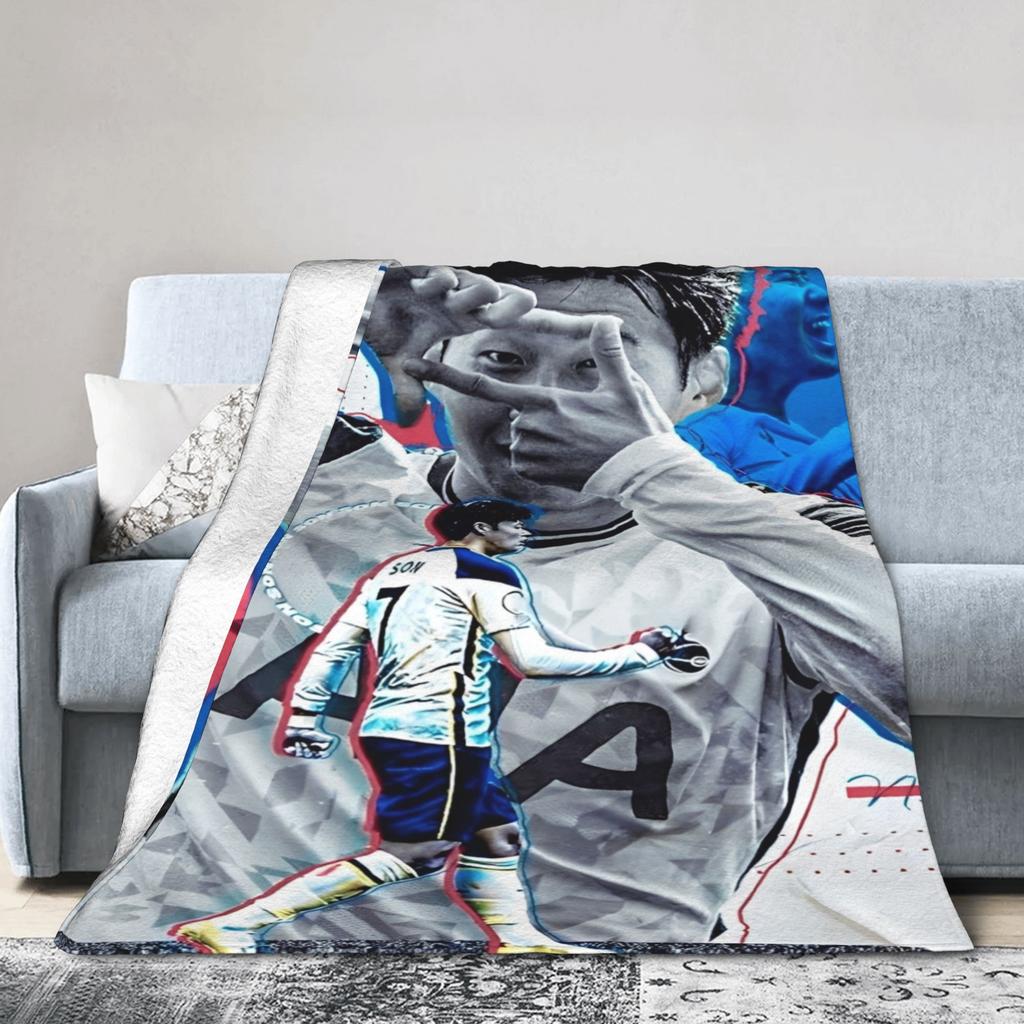 Son Heung-Min Soccer Football Fleece Throw Blankets Number 7 Blanket for Home Bedroom Lightweight Bedroom Quilt