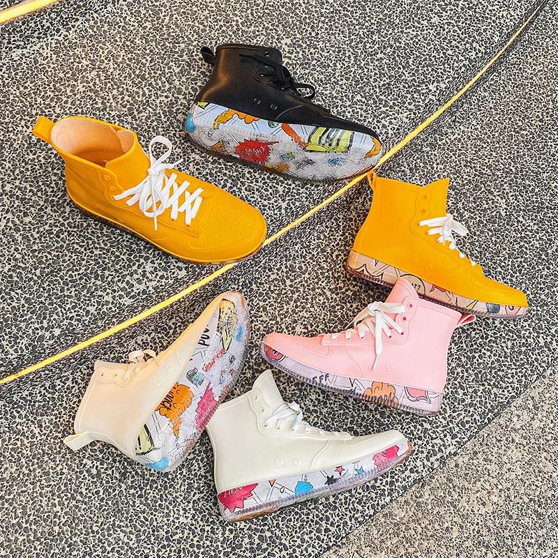 Stivali da Pioggia Impermeabili in Gomma da Donna Sneakers con Lacci Scarpe da Celebrazione Giardino Flush Designer Trendy Coppia