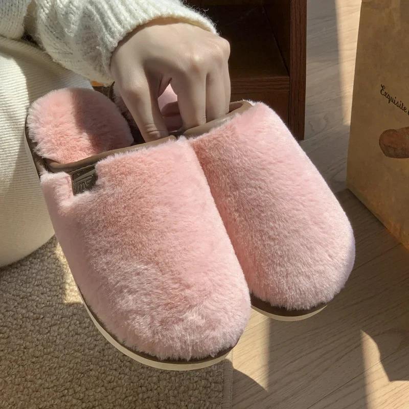 Women's Cotton Slippers  Autumn/winter New Indoor Imitation Rabbit Fur Plush Warm Comfortable Anti Slip Soft Couple Slippers