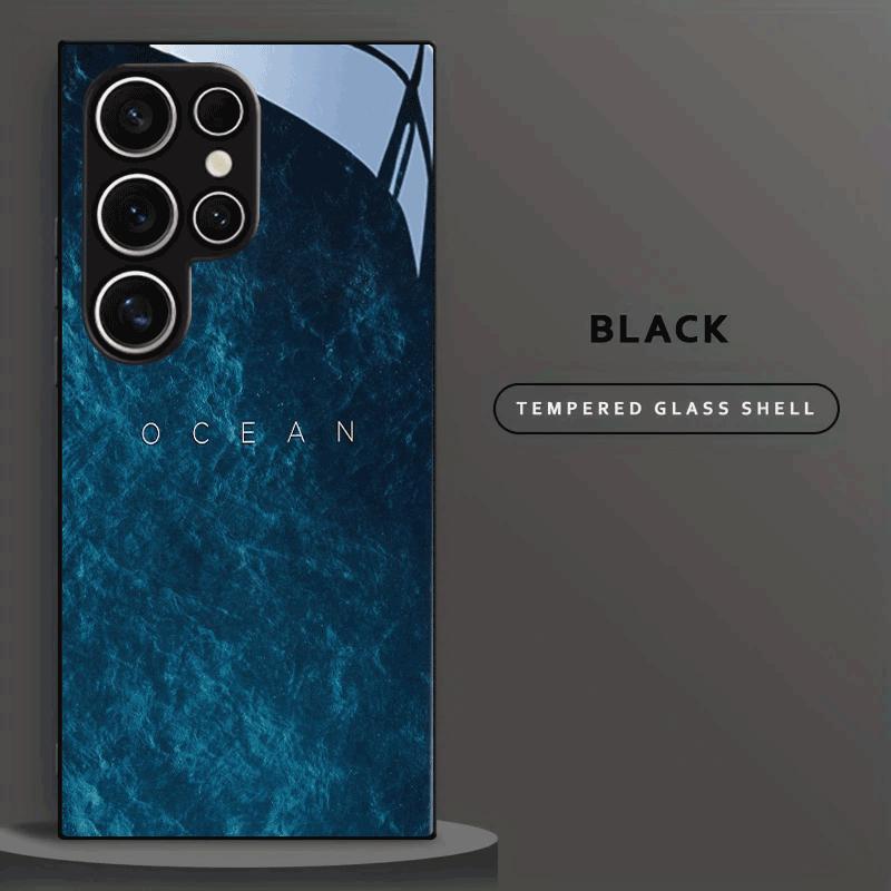 Blue Ocean Pattern Glass Phone Case Suitable for Samsung Galaxy S26 S25 S24 S23 S22 S20 FE/Ultra/Plus Anti Drop Back Cover