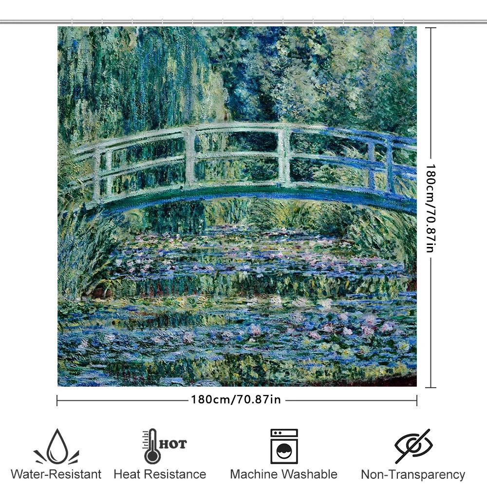 Artystyczna Zasłona Prysznicowa Ogród Wodny Wysokiej Jakości Design Niebieskiego Mostu do Dekoracji Łazienki