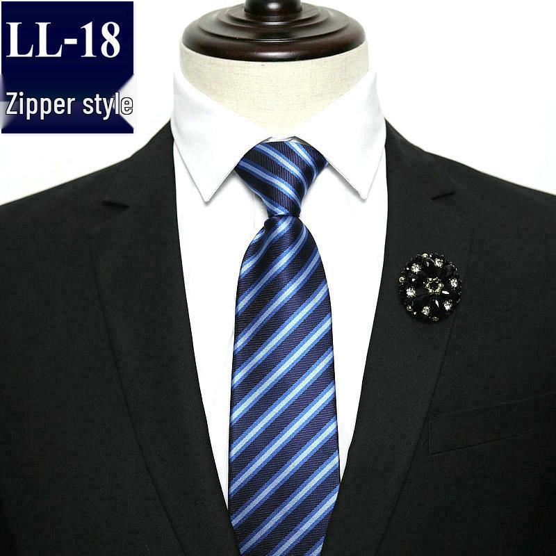 Men's No-Iron Zipper Striped Formal Tie with Logo, 8cm