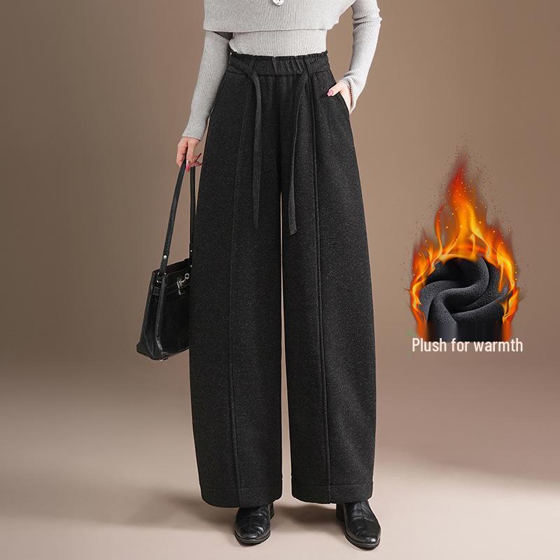 

Fleece-Lined Retro Wide-Leg Woolen Pants - Winter 2025 Collection 3XL черный серый
