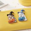 Shiny Halloween Cat Brooch Vibrant Colors Witch Hat Badge  Cosplay Festival