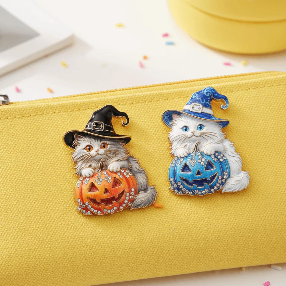 Shiny Halloween Cat Brooch Vibrant Colors Witch Hat Badge Cosplay Festival