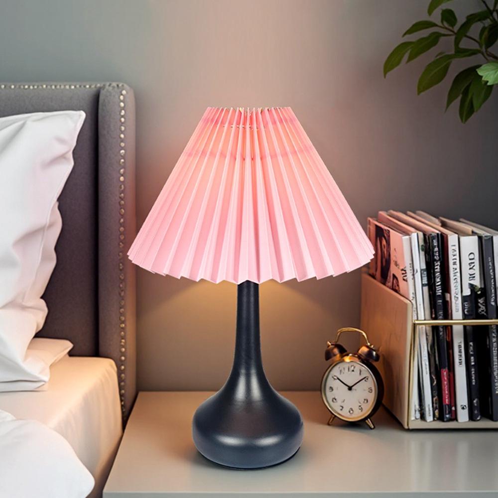 Pleated Table Lamp USB Plug In Warm Light Night Light Eye-Caring Flicker-Free LED Lamp with Metal Base