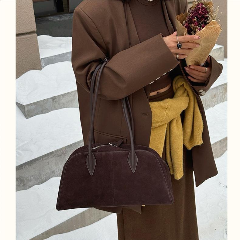 Women's Suede Shoulder Bag – Brown Soft Leather Handbag for Everyday Use, Fashionable and Durable Tote Purse