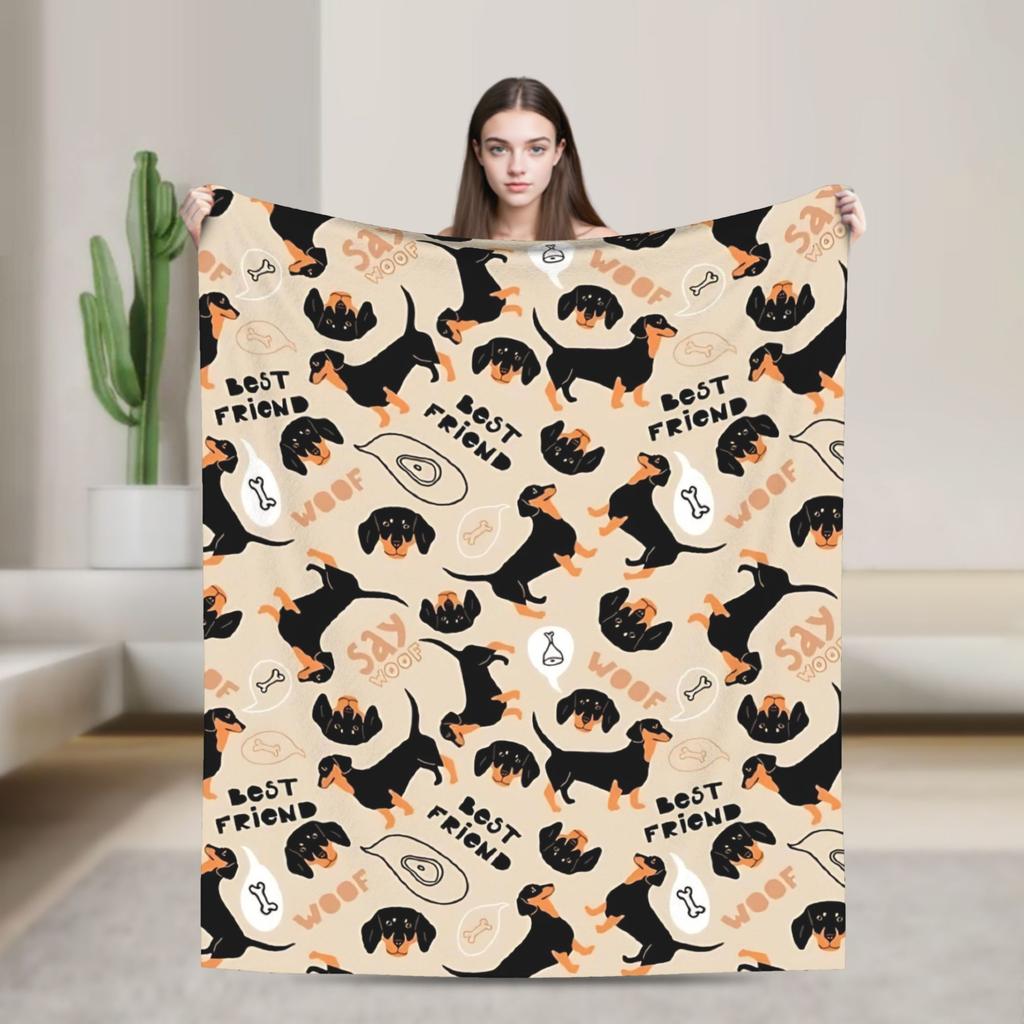 Dachshund Christmas Knitted Blankets Flannel Dogs Animal Super Soft Throw Blankets for Car Sofa Couch Bedroom Quilt