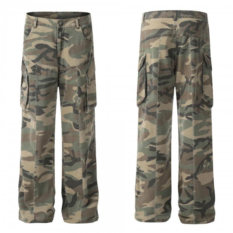 Unisex Vintage Camo Cargo Pants Men Women Fall Winter Loose Fit Streetwear Trousers With Multiple Pockets