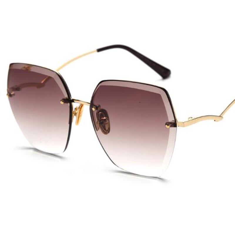 Vintage Rimless Cut Edge Sunglasses Designer Luxury Black Shades Metal Frame Big Gradient Square UV400