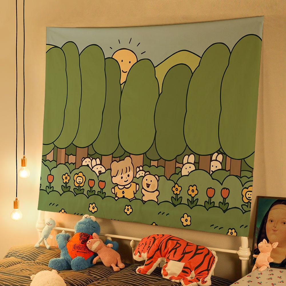 VIKAMA Cartoon Tapestry Childrens Room Ins Scandinavian Style Painting Good Night Story Baking Scene Wall Decoration