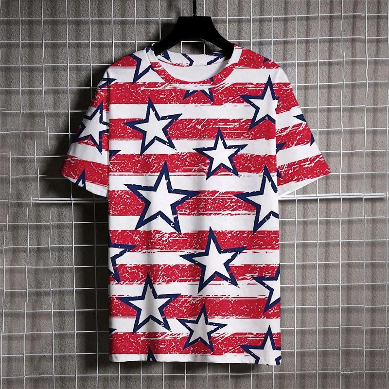 Módní pěticípá hvězda tričko letní trend krátký rukáv 3D tištěné ležérní pánské tričko O-neck volné streetwear topy tee