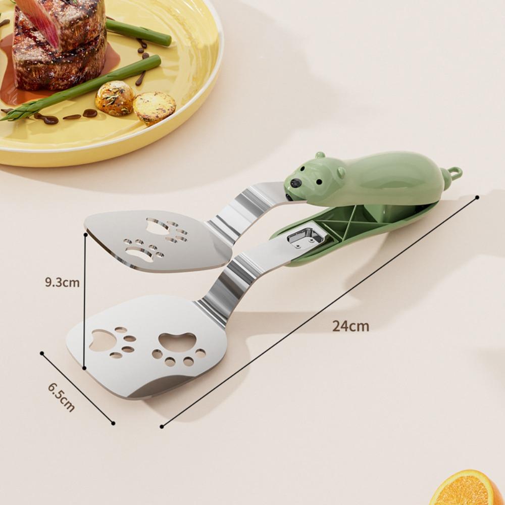 

Stainless Steel Steak Clamps Multifunctional Clip Design Food Flipping Spatula Cartoon Fish Frying Tongs Kitchen Barbecue зелений
