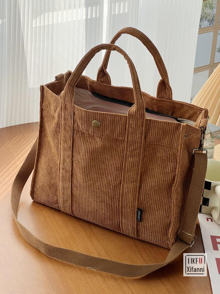 Autumn/Winter Corduroy Commuter Tote: Stylish, Simple, Student-Friendly, Handheld Messenger Bag