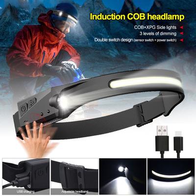 LED Headlamp Headlight Band USB Rechargeable Outdoor Work Light Induction Switch