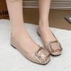 Fashion Women's Fashion Flat Shoes Spring New Square Head Shallow Mouth Metal Buckle Soft Sole Anti-slip Wear-resistant Single Shoes