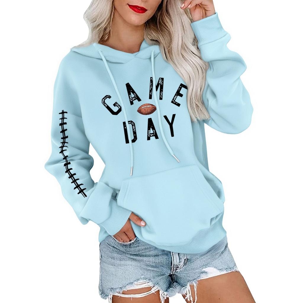 Women's Fashionable, Casual, Comfortable Round-neck, Hooded, Long-sleeved, Rugby-print Warm Sweater