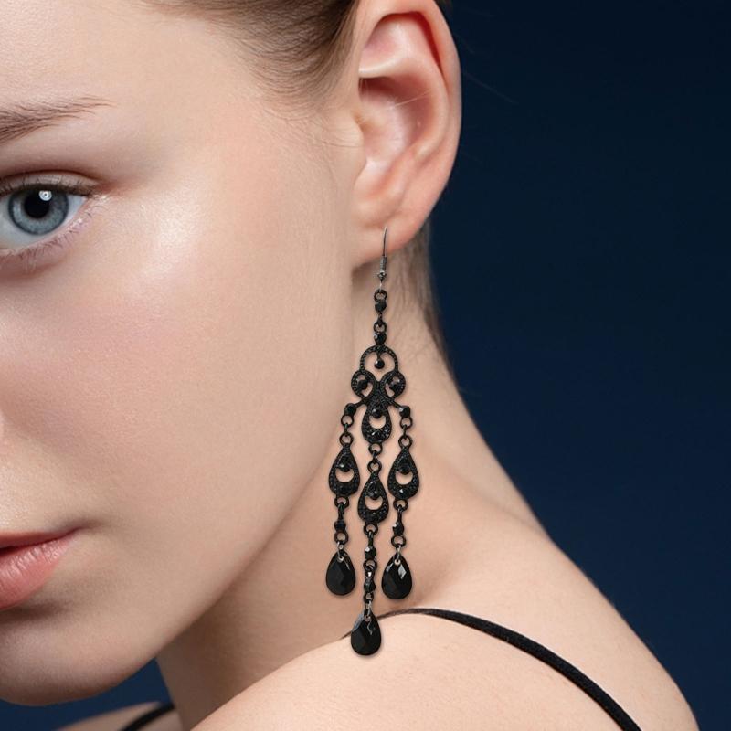 Elegant Teardrop Dangle Earrings With Stone Dialects And Intricate Cutout Design In Nonallergenic Zinc Alloy For Daily Or Formal Wear