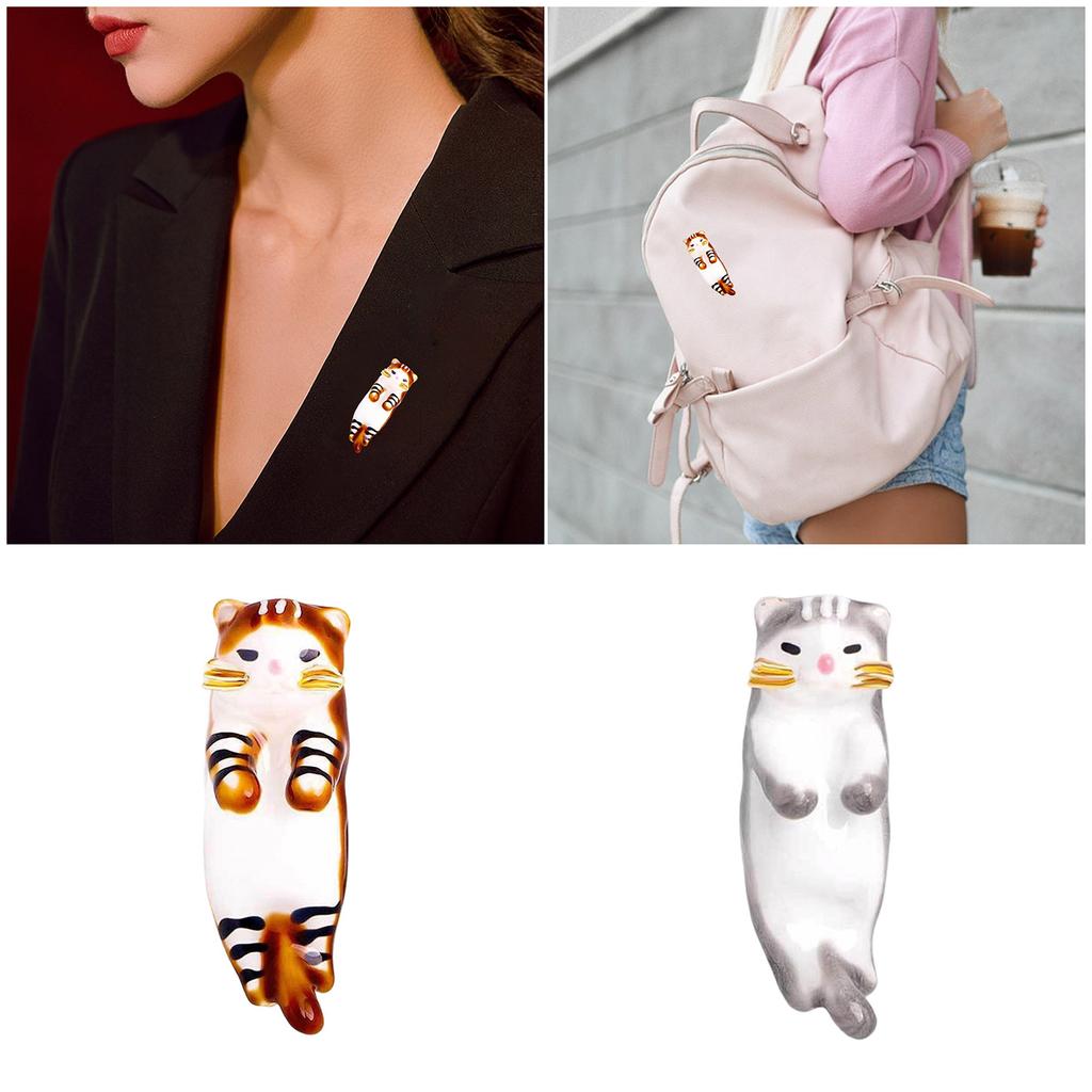 Handcrafted Grey Cat Brooch Lightweight Alloy Pin With Secure Lock For Casual Wear Artistic Design