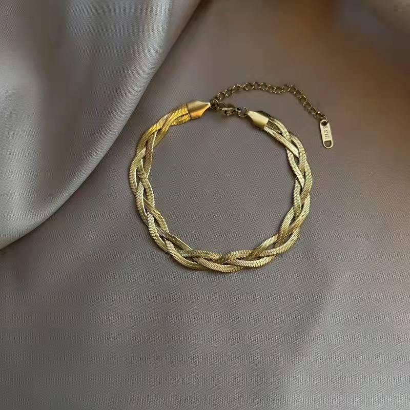 Wenjian Minimalist 18K Gold-Plated Double Braided Stainless Steel Bracelet