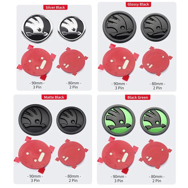 2026 Ζεστό 2τμχ 80mm/90mm 3D Σήμα Εμβλήματος Αυτοκινήτου Καπό Μπροστά Πίσω Πορτμπαγκάζ Λογότυπο Για Skoda Fabia 1 2 Octavia a7 RS Superb Rapid Yeti Karoq