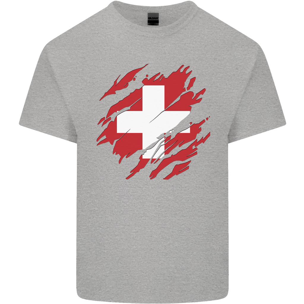 Torn Switzerland Flag Swiss Day Football Unisexs Light Cotton TShirt