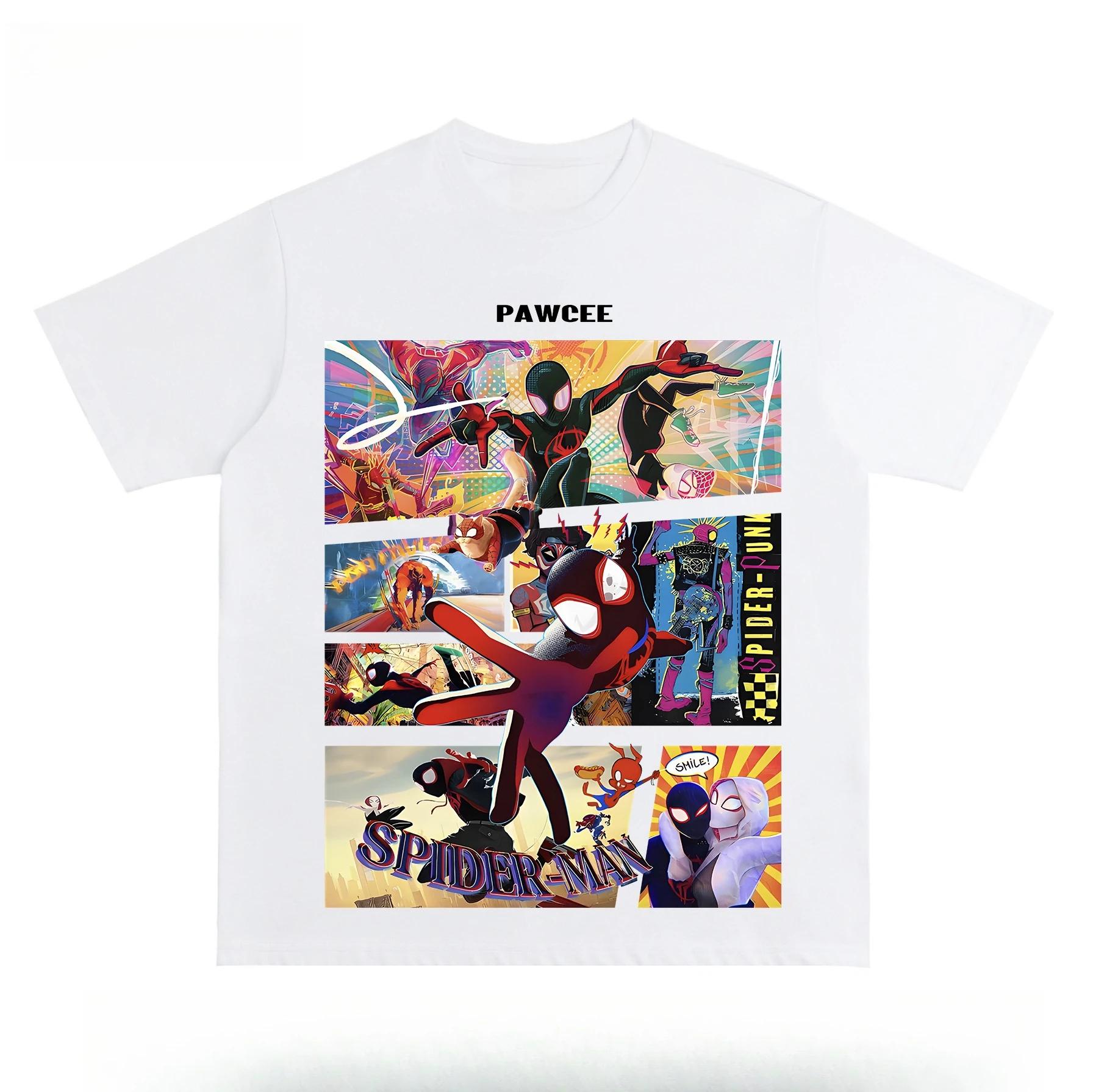 

Marvel s animated Spider-Man Parallel Universe printed loose men s and women s sportswear, trendy and casual short-sleeved S разноцветный