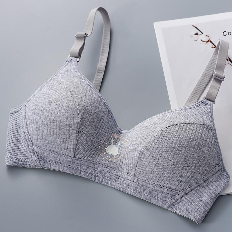 Autumn and winter cotton students less stripes no steel rings gather thin cup bra breathable and comfortable