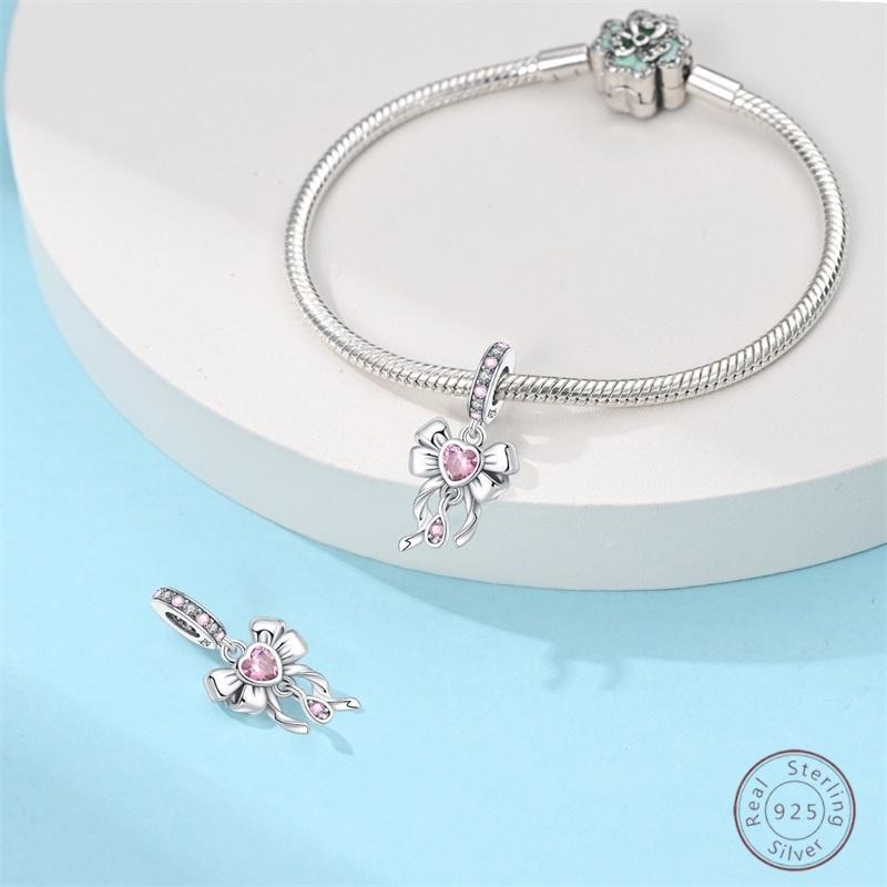 100% Copper Bowknot Pink Sparkling Zirconia Beads 3Mm Diy Holiday Exquisite Jewelry Gift Making