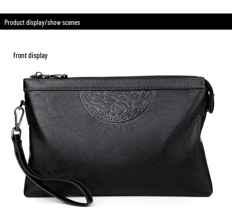 Men's Cross-Border Fashion Zipper Clutch: Large Capacity, Textured Handbag for Business & Portability.