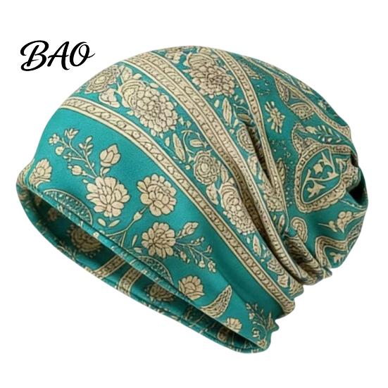 Comfortable Skin Friendly Fabric Cap Women's Geometry Print Slouchy Hat, Casual Soft Stretch Skull Stylish Decorative Head Accessory Cap, Warm Cancer