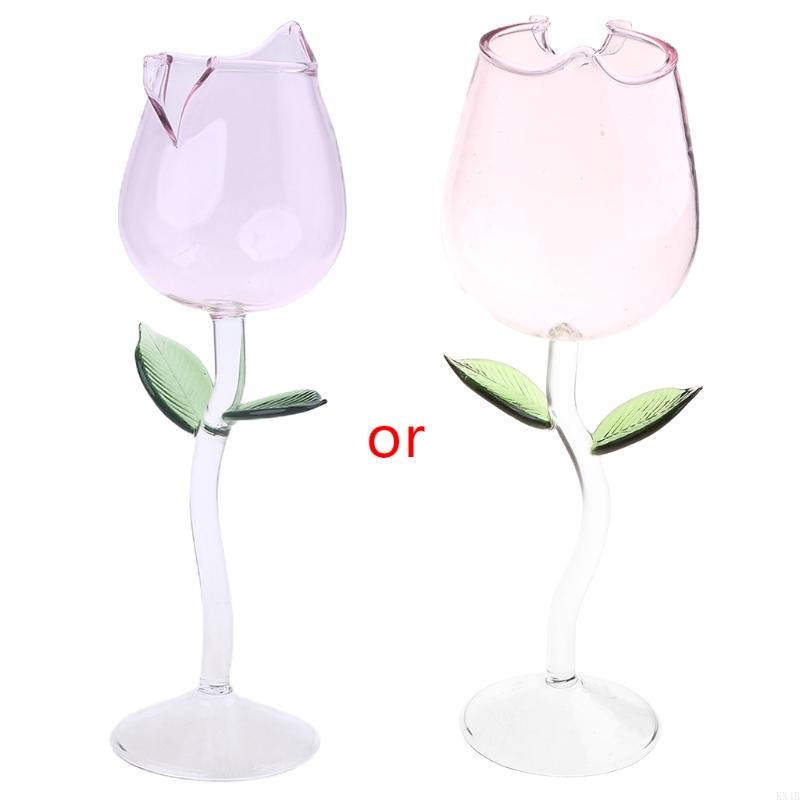 KX4B for Creative Glass Transparent Rose Shaped Cup Cocktail Cup Glass Water Cups Glass Material for Restaurant Use