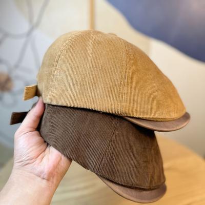 New Hat Women's Autumn and Winter Retro Corduroy Washed Leather Brim Forward Hat Newsboy Hat Fashionable Men's and Women's Duck Bill