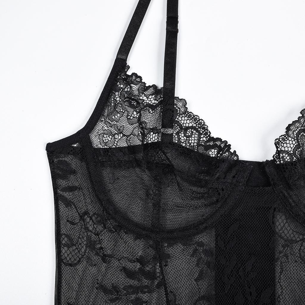 Erotic Underwear  Selling Thin Lace Perspective Fun Nightgown with Irregular Hem Sexy Fun Set