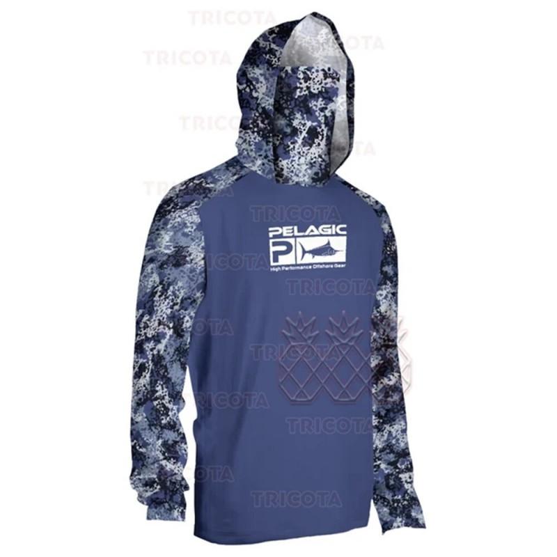 Mens Long Sleeve UPF Sun Protection Fishing Hoodie Shirt With Face Cover Lightweight Breathable Performance Tee Outdoor Sports