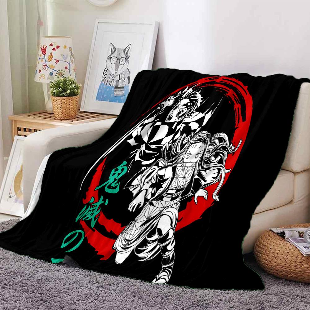 Powerful Demon Anime Flannel Blanket, Soft Polyester, Modern Design, All-Season for Camping, Travel, Gifts for holidays or birthdays