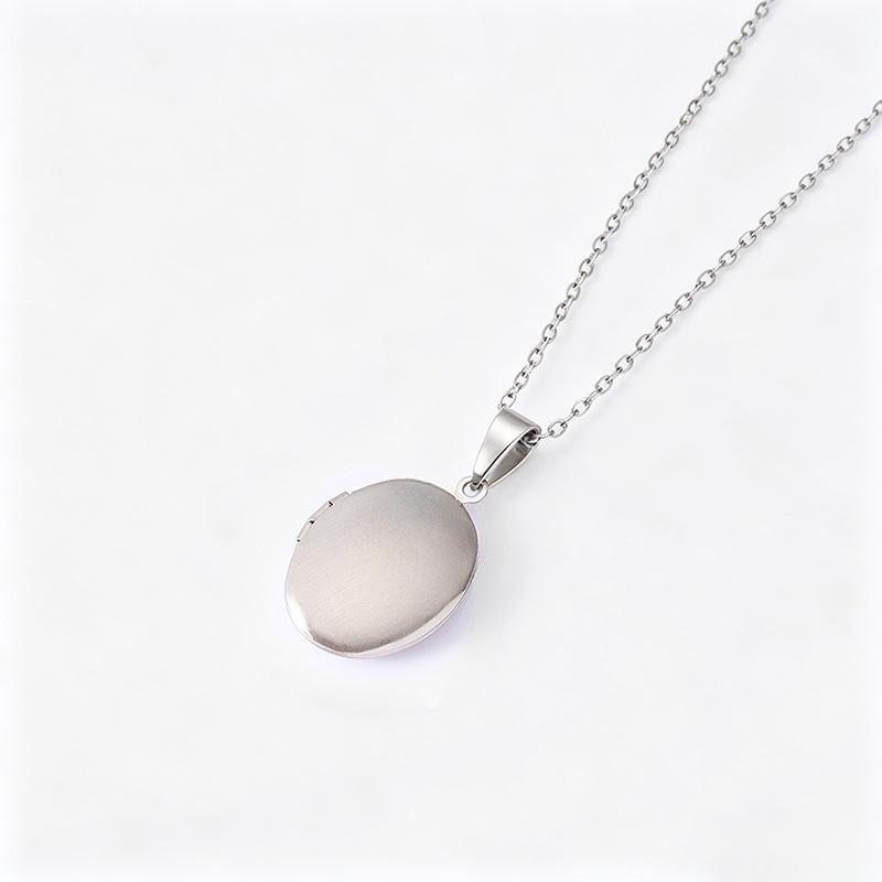 Oval Stainless Steel Photo Box Necklace with Mirror Finish