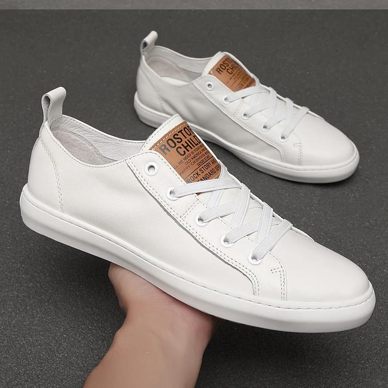 Sapatos Masculinos Planos de Couro Genuíno Feitos à Mão Marca Designer Calçado para Caminhada Antiderrapante ao Ar Livre Slip-on Casual Couro Sapato Vulcanizado
