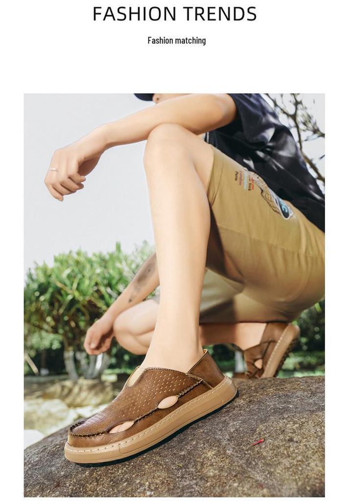 Summer 2026 Lightweight Wide-Toe Slip-On Leather Shoes - Breathable Perforated Soft Sole