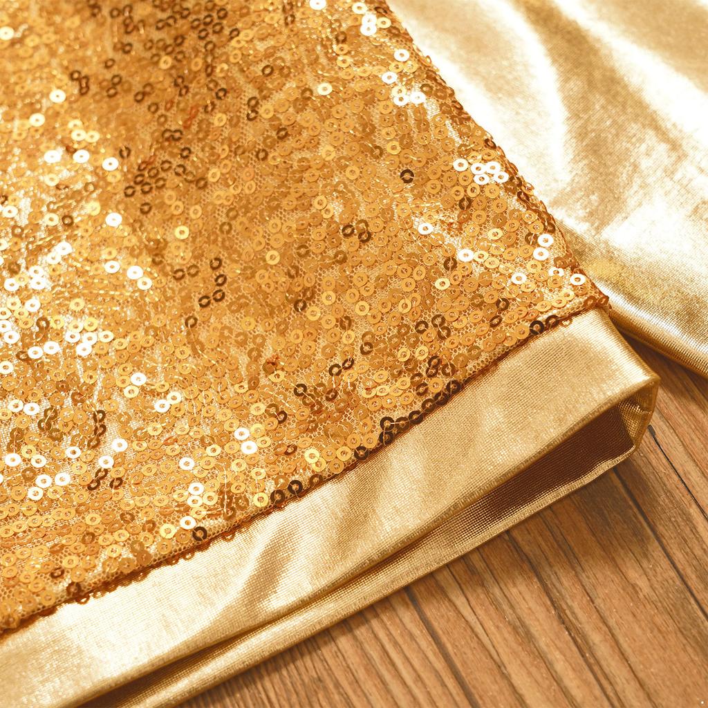 Дівчачий блискучий металічний кроп-топ для танців з високим коміром, довгим рукавом, паєтками спереду, на підкладці, костюм для виступів