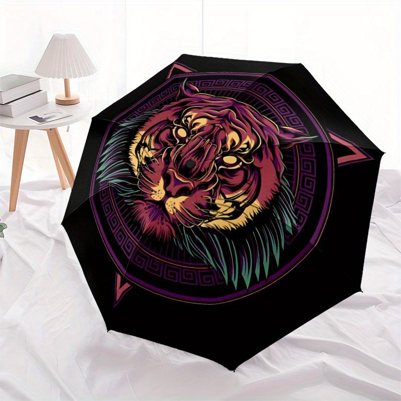 1pc Tiger Mandala Automatic Open/close Umbrella, 8-Rib sturdy structure, Portable Travel Umbrella, Parties, Everyday Use, 11105